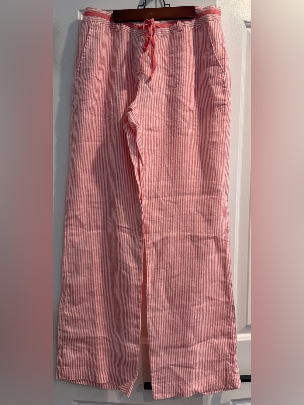 Willi Smith 100% Linen Coral Pink White Striped Pants sz 6 like new